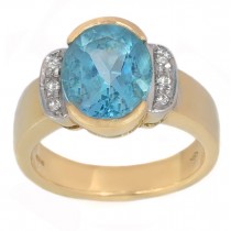 Inel cocktail retromodernist din aur galben 18k decorat cu diamante și topaz natural 4 ct 