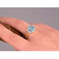 Inel cocktail retromodernist din aur galben 18k decorat cu diamante și topaz natural 4 ct 