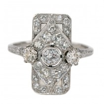 Inel Art Deco din aur alb 18k decorat cu diamante naturale 1.53 CT | Franța cca.1925