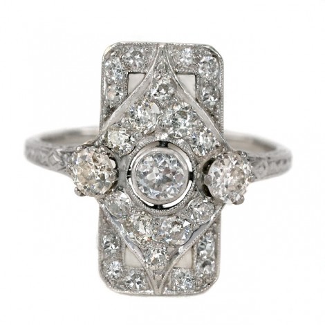 Inel Art Deco din aur alb 18k decorat cu diamante naturale 1.53 CT | Franța cca.1925