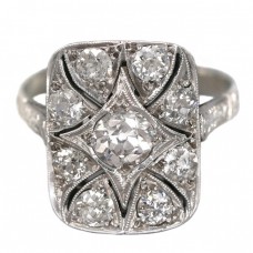 Inel Art Deco din aur alb 18 k decorat cu diamante naturale 1.51 CT | Franța cca.1925 Inel Art Deco din aur alb 18 k decorat cu diamante naturale 1.51 CT | Franța cca.1925