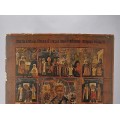 Icoană prăznicar pe lemn " Sfântul Ierarh Nicolae și 12 scene din viața sa " | școala rusească | sec. XIX cca. 1850 - 1870