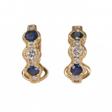 Cercei retromoderniști din aur 18k decorați cu diamante 0.46 ct și safire naturale 0.56 ct | cca. 1980 - 1990 Cercei retromoderniști din aur 18k decorați cu diamante 0.46 ct și safire naturale 0.56 ct | cca. 1980 - 1990