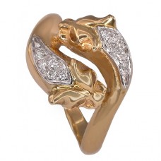 Inel retromodernist Panthere din aur galben 18k incrustat cu diamante naturale | Italia cca.1980  Inel retromodernist Panthere din aur galben 18k incrustat cu diamante naturale | Italia cca.1980