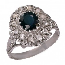 Inel victorian din aur alb 18k decorat cu diamante naturale & safir natural 1.3 ct | Franța cca.1900 Inel victorian din aur alb 18k decorat cu diamante naturale & safir natural 1.3 ct | Franța cca.1900