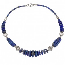 Colier etnic indian din argint decorat cu lapis lazuli  natural | Himachal Pradesh cca.1950 Colier etnic indian din argint decorat cu lapis lazuli  natural | Himachal Pradesh cca.1950