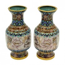 Pereche de vaze chinezești decorate prin tehnica cloisonné Jingfa | cca. 1960 
