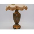 Veioză vintage chinoiserie din bronz emailat champleve și cloisonne | piedestal din lemn de trandafir | cca 1960