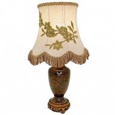 Veioză vintage chinoiserie din cupru emailat champleve și cloisonne | piedestal din lemn de trandafir | cca 1960