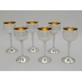 Set de 6 pahare din argint pentru servirea vinului și a băuturilor fine | interior aurit | atelier Turcon