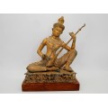 Veche statuetă Saraswati din bronz patinat dore | postament din lemn de tec |  Regatul Siam - Thailanda  cca.1940 