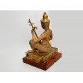 Veche statuetă Saraswati din bronz patinat dore | postament din lemn de tec |  Regatul Siam - Thailanda  cca.1940 