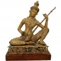 Veche statuetă Saraswati din bronz patinat dore | postament din lemn de tec |  Regatul Siam - Thailanda  cca.1940 