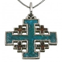 Colier cu pandant Crucea Ierusalimului din argint emailat | cca.1950 - 1960