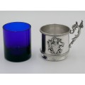 Ceașcă din argint și sticlă cobalt pentru servirea ceaiului și a cafelei |  atelier Ganci Argenterie - Milano cca.1945