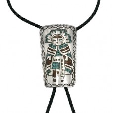 Colier amerindian Bolo Tie din argint intarsiat cu turcoaz și coral | șnur din piele naturală | artizan Ray Bennet - Statele Unite cca. 1950 - 1960 Colier amerindian Bolo Tie din argint intarsiat cu turcoaz și coral | șnur din piele naturală | artizan Ray Bennet - Statele Unite cca. 1950 - 1960