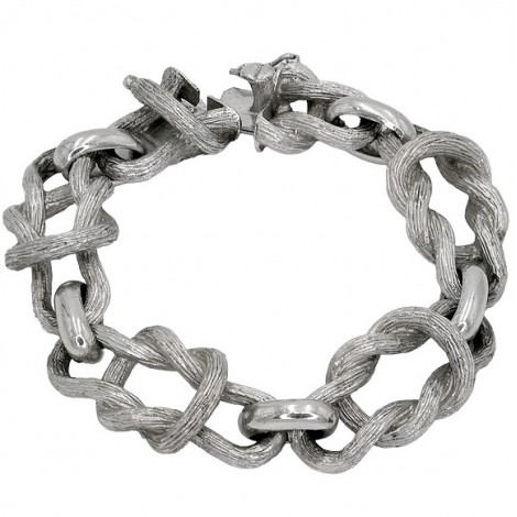 Remarcabilă brățară chainmaille manufacturată în argint cu accente texturate | cca. 1970 - 1980