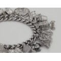 Brațară Victorian Revival din argint accesorizată cu 16 charmuri | Marea Britanie anul 1974