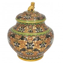 Urnă din bronz emailat cloisonne și aurit dore | Foo Dog Ginger Jar | perioadă Chiang Kai - China cca.1940