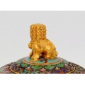 Urnă chinezescă din bronz emailat cloisonne și aurit dore | Foo Dog Ginger Jar | perioadă Chaing Kai cca 1940