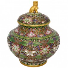 Urnă chinezescă din bronz emailat cloisonne și aurit dore | Foo Dog Ginger Jar | perioadă Chaing Kai cca 1940