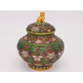 Urnă chinezescă din bronz emailat cloisonne și aurit dore | Foo Dog Ginger Jar | perioadă Chaing Kai cca 1940