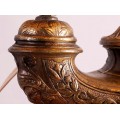 Veioză vintage din aliaj de bronz patinat inedit stilizată sub forma unui opaiț cu bufniță | Franța cca.1940