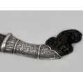 Rară sabie indoneziană Klewang - Pedang cu mâner din argint și corn sculptat | Sumatra sec.XIX