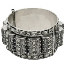 Remarcabilă brățară bangle Art Deco din argint incrustat cu marcasite | British Raj cca.1930