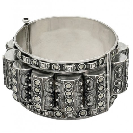 Remarcabilă brățară bangle Art Deco din argint incrustat cu marcasite | British Raj cca.1930