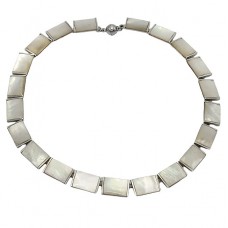 Colier statement modernist din argint  și  sidef natural iridescent | atelier Yvette Ries | Germania anii 2000 Colier statement modernist din argint  și  sidef natural iridescent | atelier Yvette Ries | Germania anii 2000