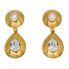 Cercei statement retro Yves Saint Laurent  | cristale Swarovski și perlă faux | oțel placat cu aur | Franța cca.1985 Cercei statement retro Yves Saint Laurent  | cristale Swarovski și perlă faux | oțel placat cu aur | Franța cca.1985