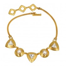 Colier choker Yves Saint Laurent | metal placat cu aur galben | cristale Swarovski & perle faux | Franța cca.1985