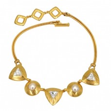 Colier choker Yves Saint Laurent | metal placat cu aur galben | cristale Swarovski & perle faux | Franța cca.1985 Colier choker Yves Saint Laurent | metal placat cu aur galben | cristale Swarovski & perle faux | Franța cca.1985