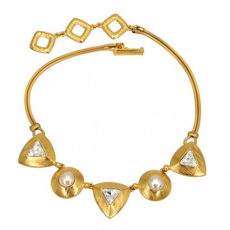 Colier choker Yves Saint Laurent | metal placat cu aur galben | cristale Swarovski & perle faux | Franța cca.1985