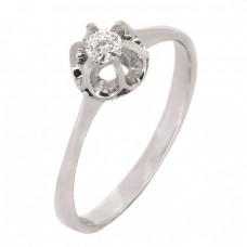 Inel  vintage de logodnă din aur alb 18k decorat cu un diamant natural 0.14 CT | Franța cca.1950 Inel  vintage de logodnă din aur alb 18k decorat cu un diamant natural 0.14 CT | Franța cca.1950