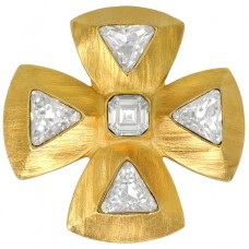 Broșă - pandant  Yves Saint Laurent | Cruce Malteză | metal placat cu aur & cristale Swarovski Broșă - pandant  Yves Saint Laurent | Cruce Malteză | metal placat cu aur & cristale Swarovski