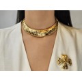 Colier choker Yves Saint Laurent | metal placat cu aur & texturat | Made in France cca.1985