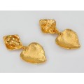 Cercei clips Yves Saint Laurent | Valentine's Dangle | metal placat cu aur & texturat | cca.1985