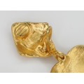 Cercei clips Yves Saint Laurent | Valentine's Dangle | metal placat cu aur & texturat | cca.1985