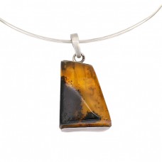 Colier choker din argint cu pandant statement mid-century din chihlimbar natural  Colier choker din argint cu pandant statement mid-century din chihlimbar natural