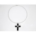Colier choker din argint accesorizat cu pandant statement religios | cruce din argint emailat | cca.1990
