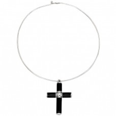 Colier choker din argint accesorizat cu pandant statement religios | cruce din argint emailat | cca.1990 Colier choker din argint accesorizat cu pandant statement religios | cruce din argint emailat | cca.1990