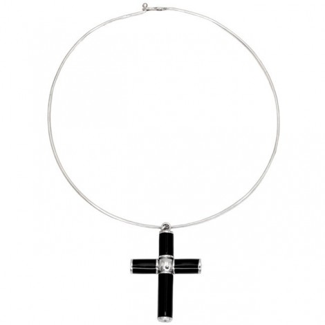 Colier choker din argint accesorizat cu pandant statement religios | cruce din argint emailat | cca.1990