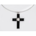 Colier choker din argint accesorizat cu pandant statement religios | cruce din argint emailat | cca.1990