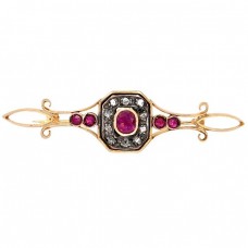 Broșă Art Deco din aur galben 18k și argint decorată cu diamante  și rubine naturale | cca. 1930 Broșă Art Deco din aur galben 18k și argint decorată cu diamante  și rubine naturale | cca. 1930