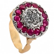 Inel statement  Art Deco din aur galben 18k și argint decorat cu diamante și rubine naturale | Italia cca. 1920 - 1930 Inel statement  Art Deco din aur galben 18k și argint decorat cu diamante și rubine naturale | Italia cca. 1920 - 1930