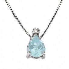 Colier din aur alb 18k cu pandant decorat cu acvamarin și diamant natural | atelier Thema Oro | Italia Colier din aur alb 18k cu pandant decorat cu acvamarin și diamant natural | atelier Thema Oro | Italia