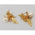 Cercei din aur galben 18k decorați cu diamante și perle naturale | Spring Fly | atelier William Lam & Co | Statele Unite anii' 80 