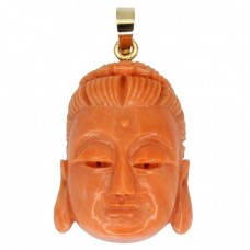 Pandant Buddha sculptat în coral natural | anou din aur 18k | cca. 1950 - 1970 Pandant Buddha sculptat în coral natural | anou din aur 18k | cca. 1950 - 1970